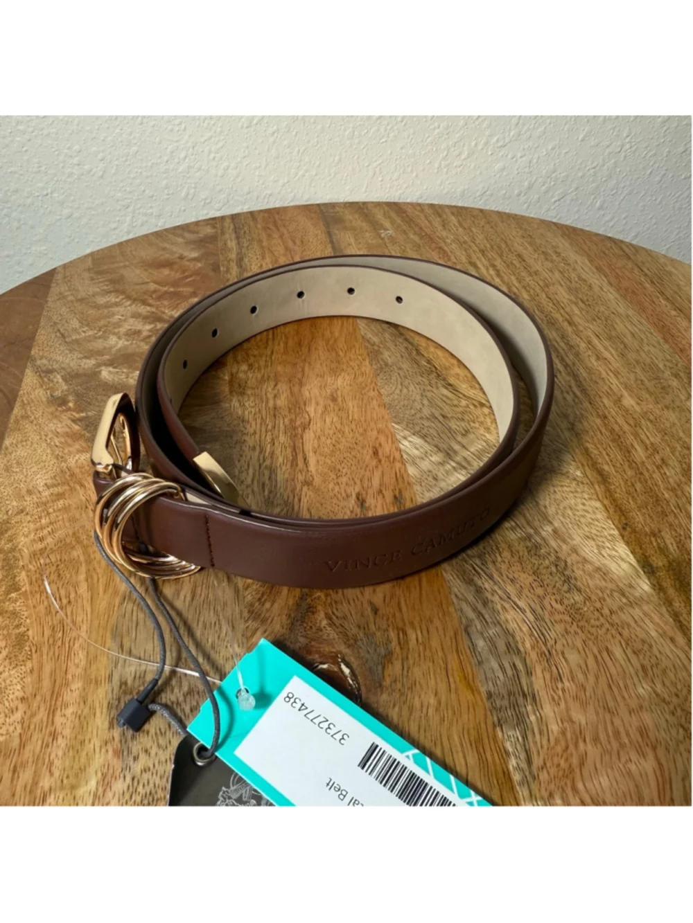 Women's Vince Camuto Brown Faux Leather Metal Belt